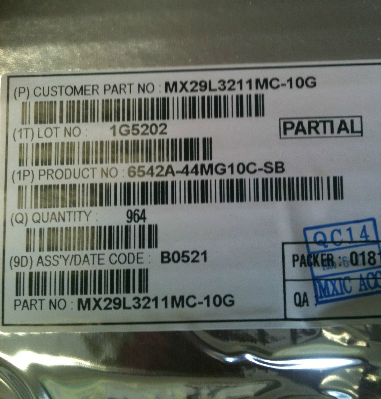 MX29L3211MC-10G MACRONIX 32M-BIT 4M X 8/2M X 16 CMOS SINGLE VOLTAGE FLASH EEPROM
