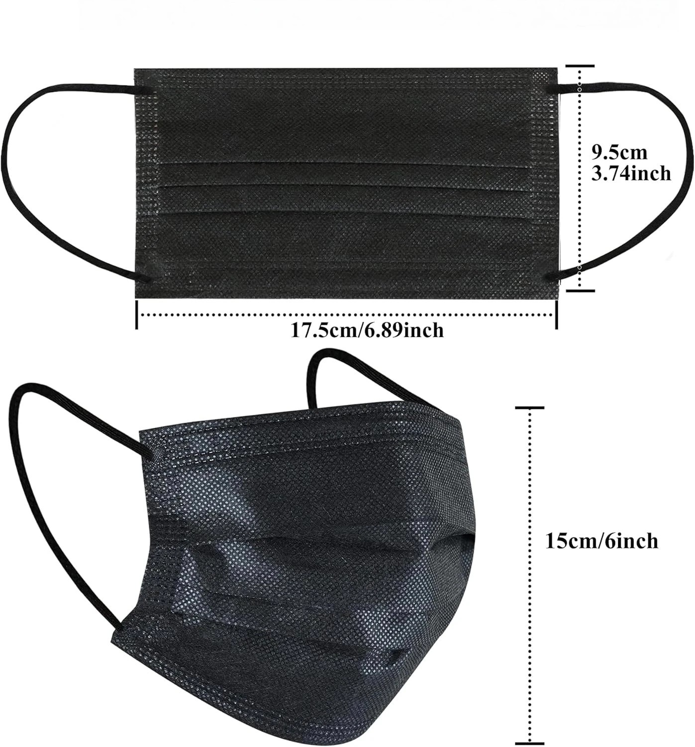 [Black] 5-300 Pcs Disposable Face Masks 3-Ply Non Medical Surgical Earloop Cover