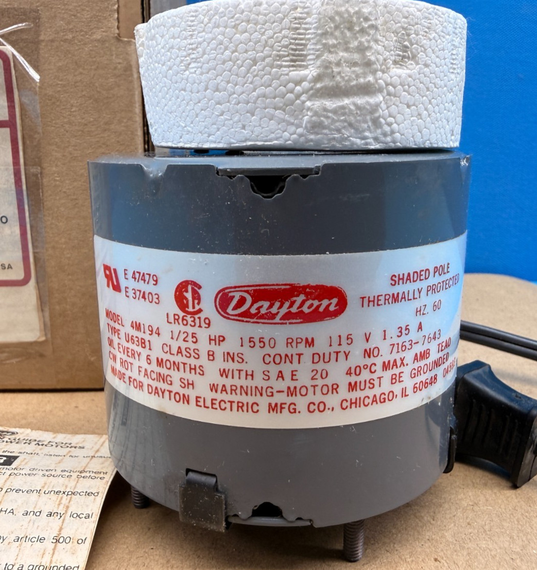 Dayton 4M194 Fan Blower Motor 1/25HP 115V 1550RPM 3.3in Shaded Pole