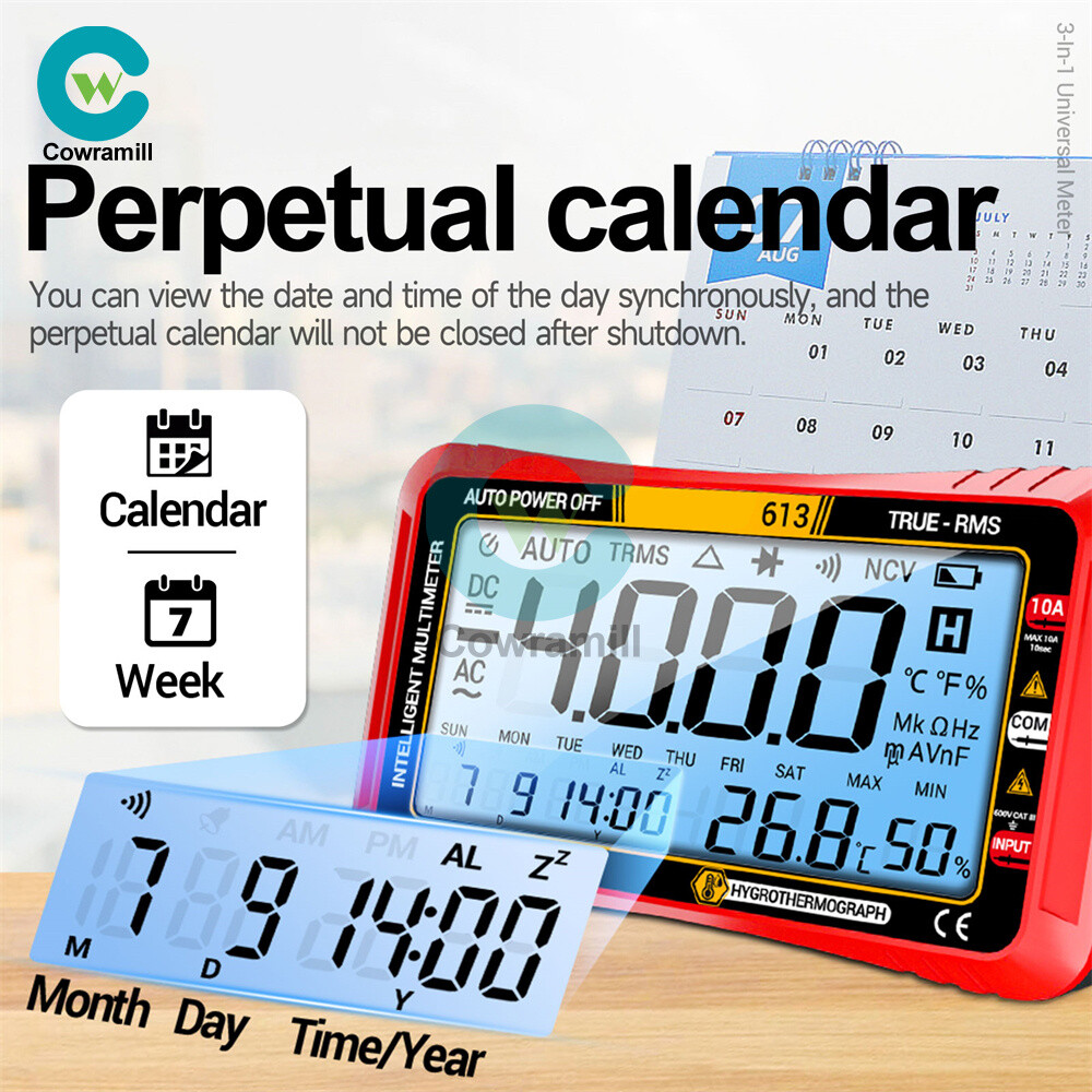 ANENG 612 613 AC/DC Digital Multimeter 4000Counts Calendar Temp Humidity Display