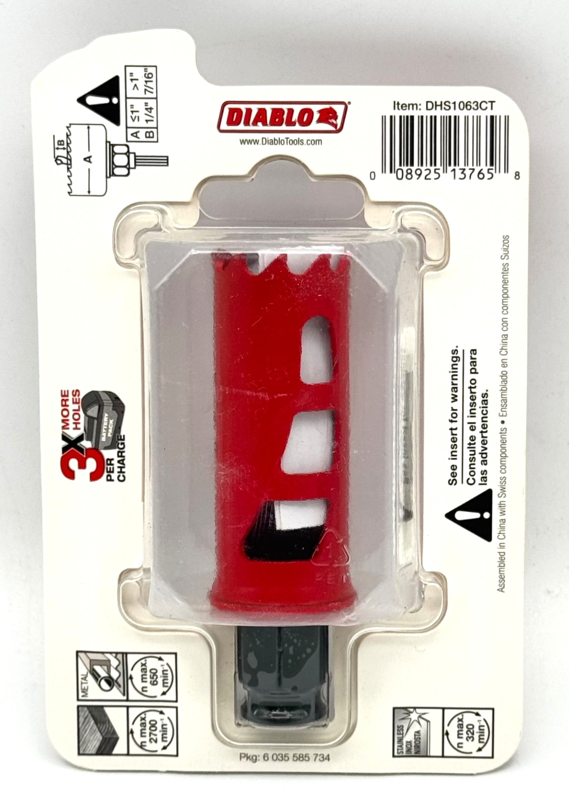 NEW Diablo DHS1063CT Carbide-Tipped Wood and Metal Hole Saw 1-1/16″ ~ Free Ship.
