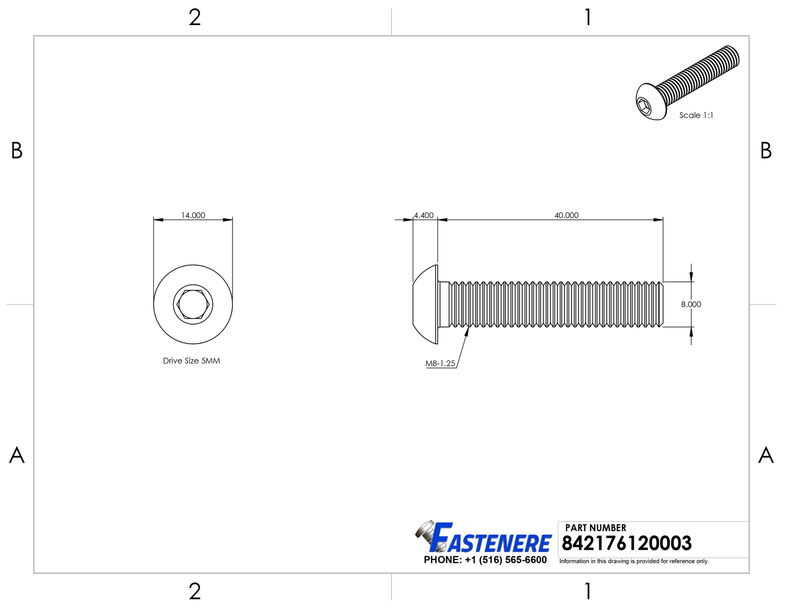 M8-1.25 x 40MM Button Head Socket Cap Screws ISO 7380 Stainless Steel Qty 50