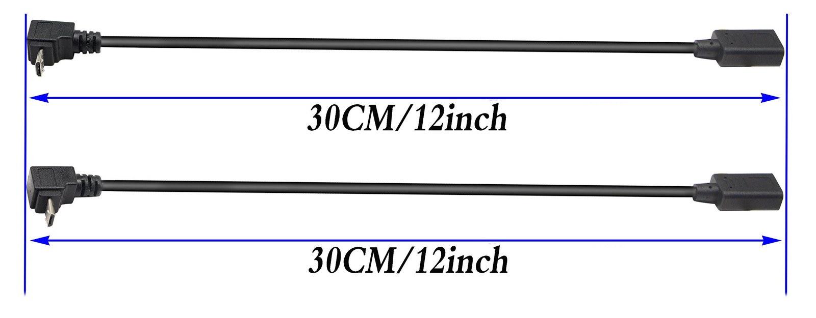 2 PCS Micro USB To TypeC Extender Cable Female To 90 Degree Up Down Male 30CM