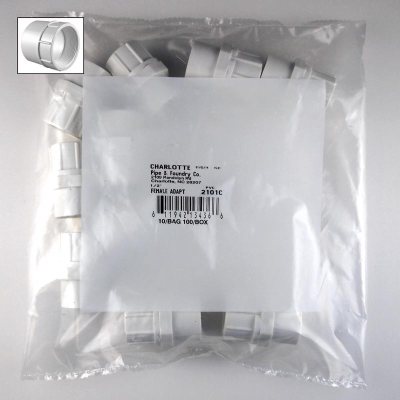 Charlotte Pipe PVC02101C0600 Schedule 40 PVC Adapter 1/2 Slip x 1/2 FPT Dia. in.
