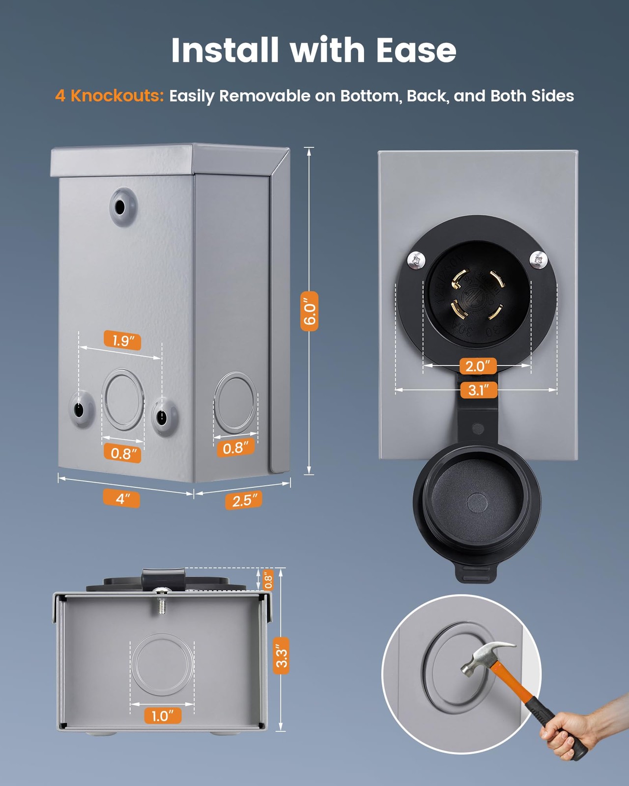 SURAIELEC 30 Amp Generator Inlet Box, NEMA L14-30P Power Inlet Box for 4-Pron…