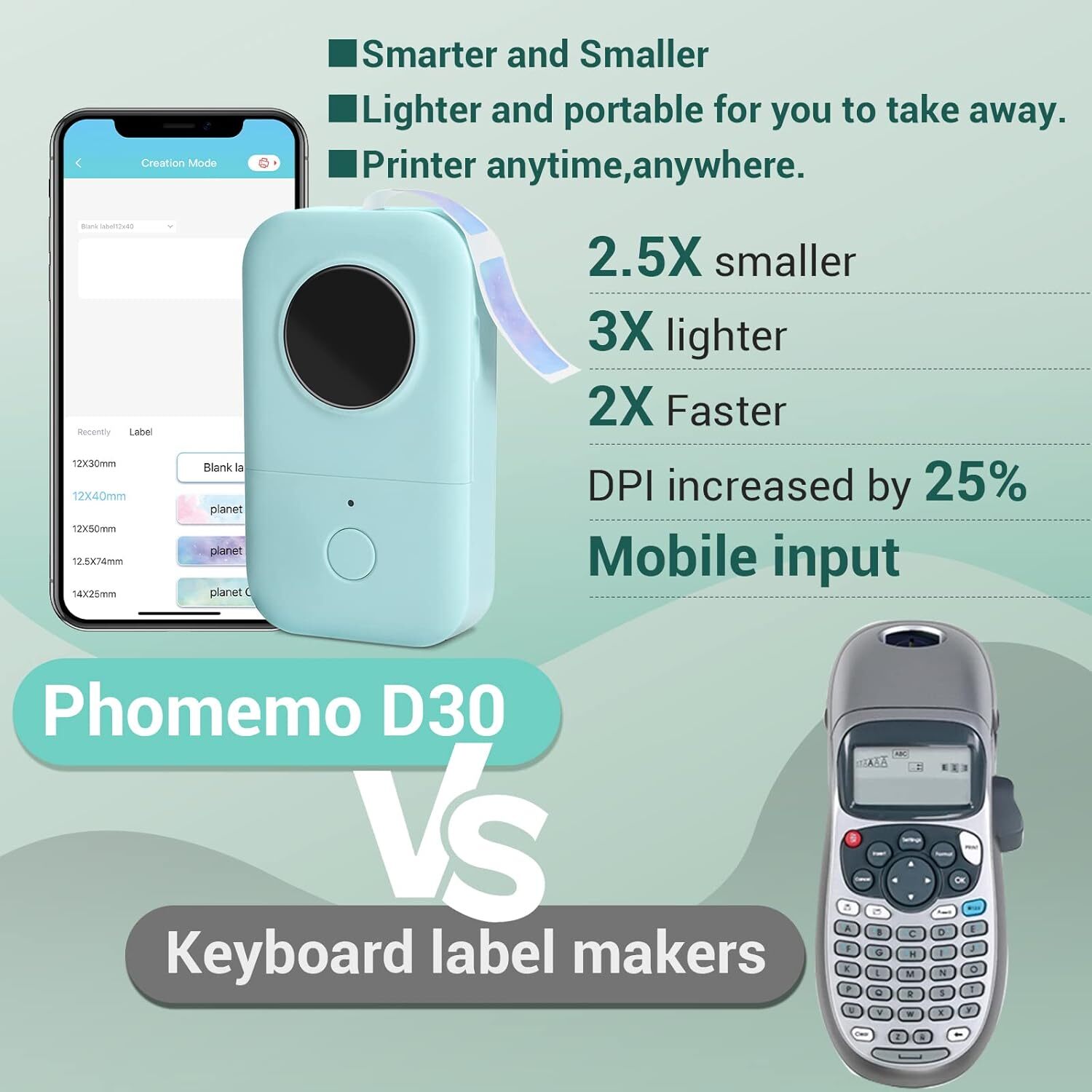 Phomemo D30 Label Maker Machine with Tape Bluetooth Small Label Printer – Green