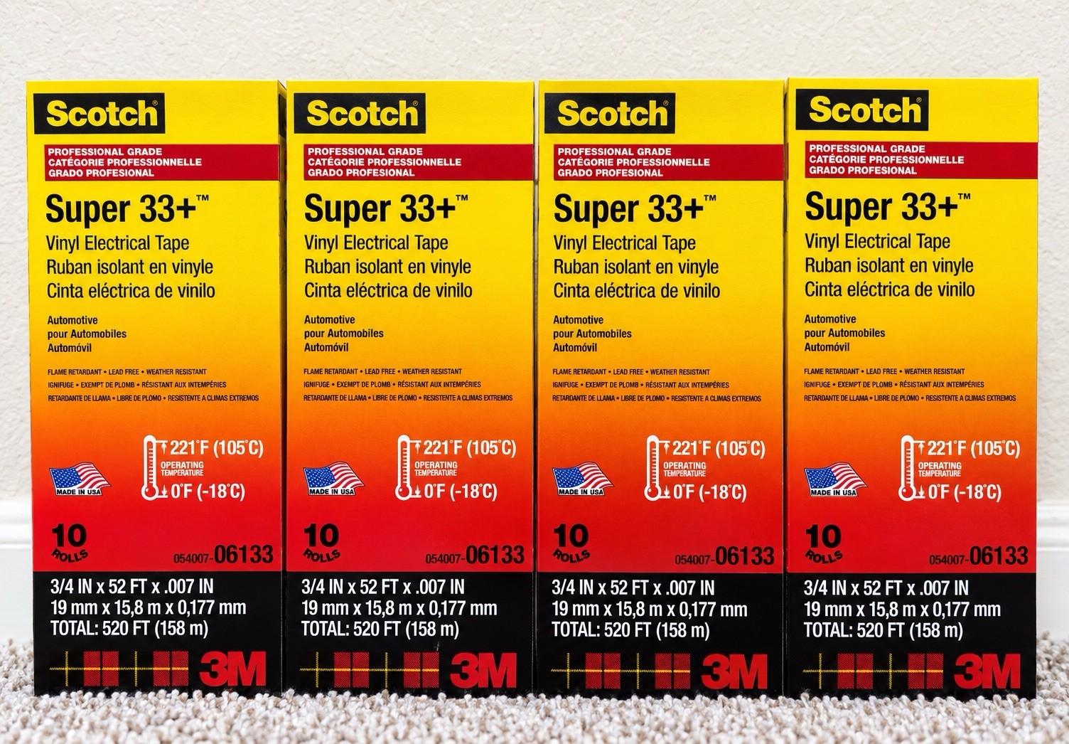 Scotch 3M Super 33+ Vinyl Electrical Tape (06133), 4 BOXES (40 ROLLS) Black