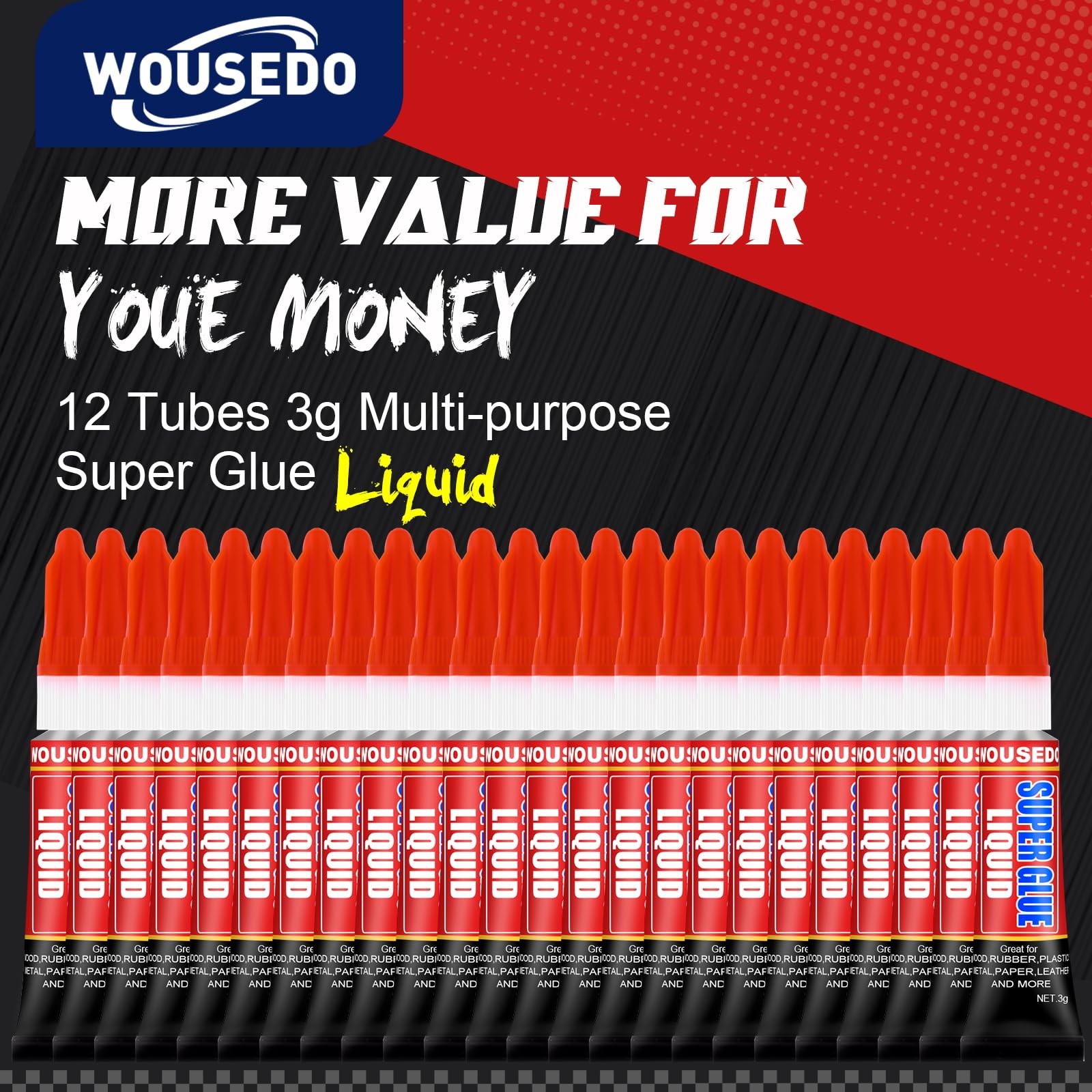 12 X 3g Super Glue Liquid, Fast Drying All-Purpose Pack of 12, Clear