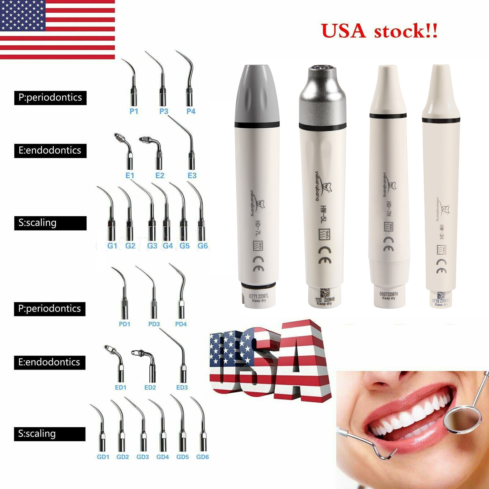 Dental Ultrasonic Piezo Scaler Handpiece LED/Tip Fit EMS/Cavitron/DTE/SATELEC US