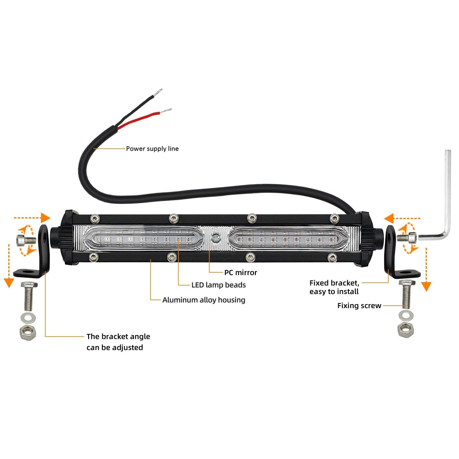 Ultra Slim Single Row Red LED Offroad Driving Fog Lights Bar Red Hunting Fish…
