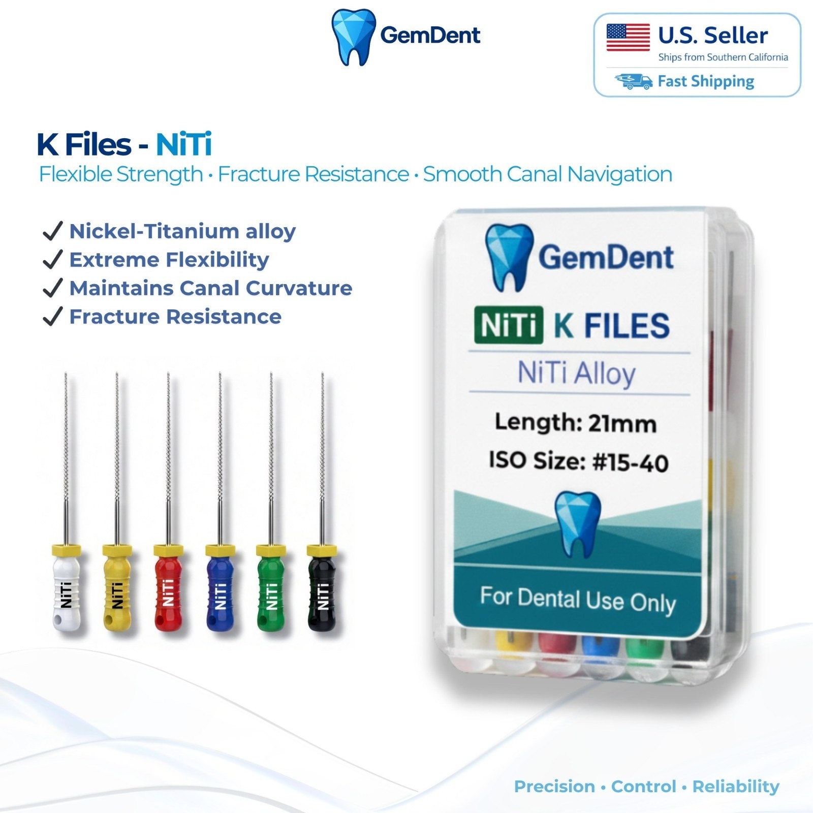 GemDent K Files Endo Root Canal Stainless Steel & NiTi Hand Files 21/25mm 6pk
