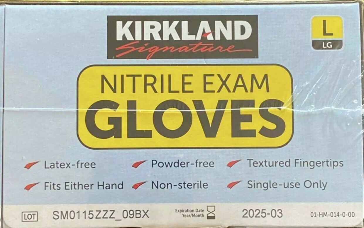 Kirkland Signature Nitrile Exam Gloves,Size Large. 200 Gloves