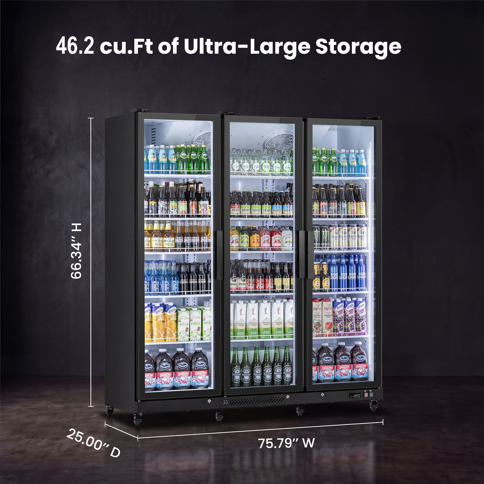Yeego Commercial Merchandiser Refrigerator 46 Cu.ft Beverage Cooler 3 Glass Door