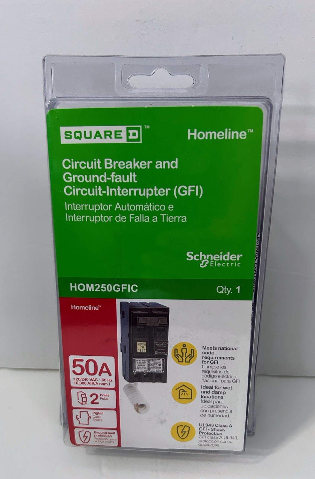 Square D Homeline 50A Two Pole Circuit Breaker & GFI HOM250GFIC