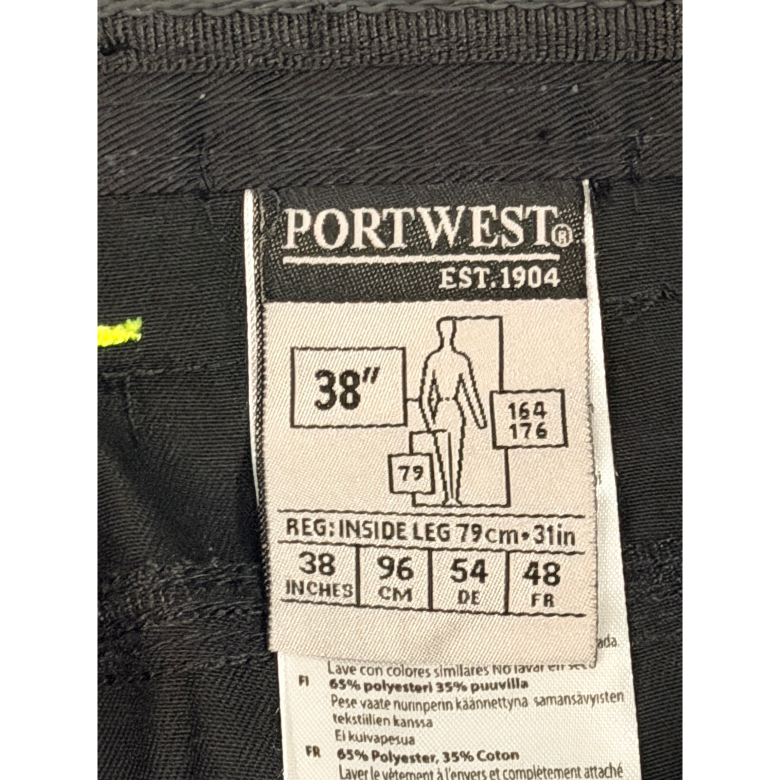 Portwest F142 Iona Plus Work Pants 38×31 NWT Black Hi Vis Reflective Cargo
