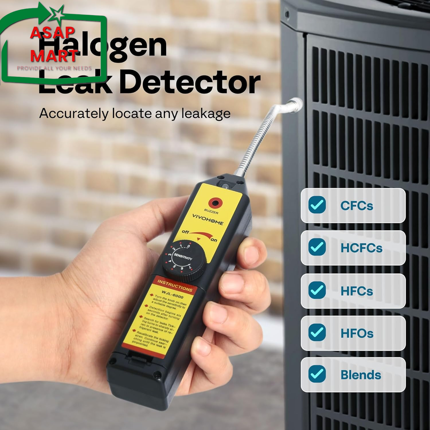 VIVOHOME HVAC Refrigerant Freon Leak Detector with LED Light, AC Sniffer Leak De