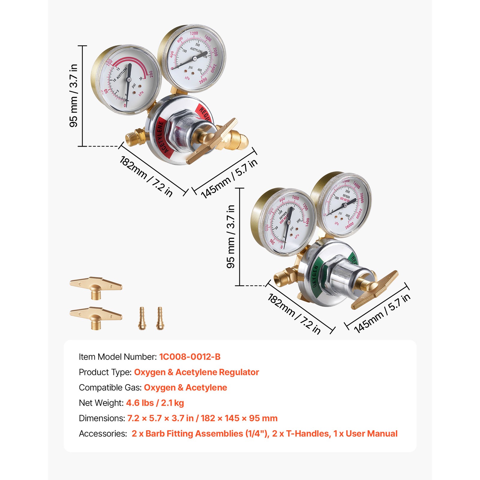 Uimoso Oxygen Acetylene Regulator Set for Welding with Gas Gauges and T-Handle