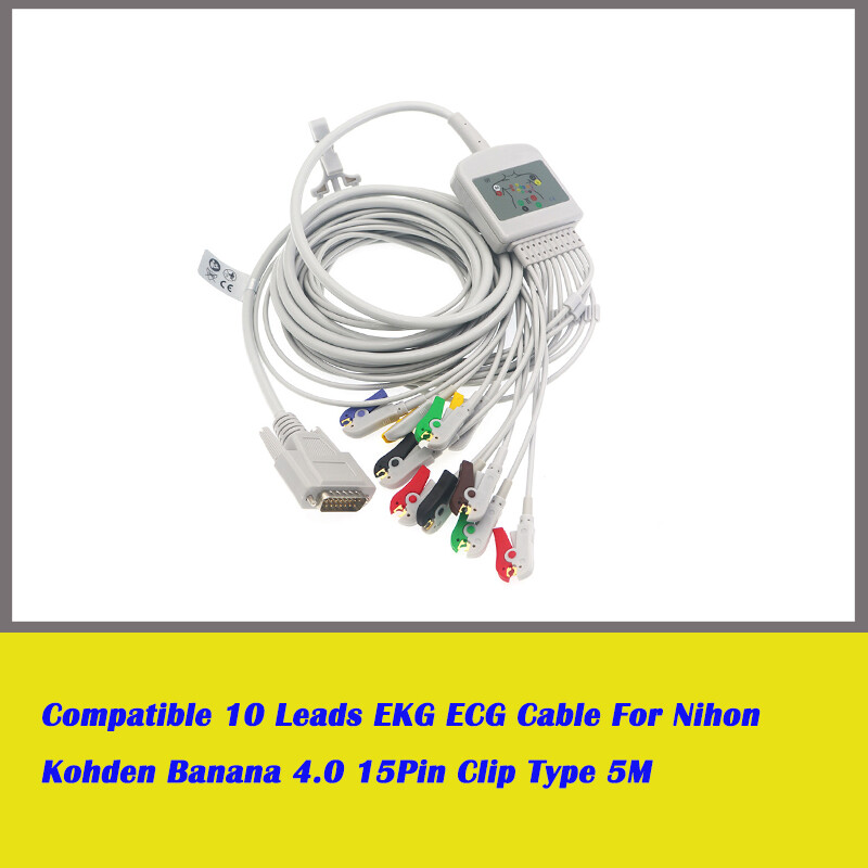 15Pin 10-lead Clip Type ECG/EKG Cable Fit For Nihon Kohden CardiofaxQ/1350/1350A