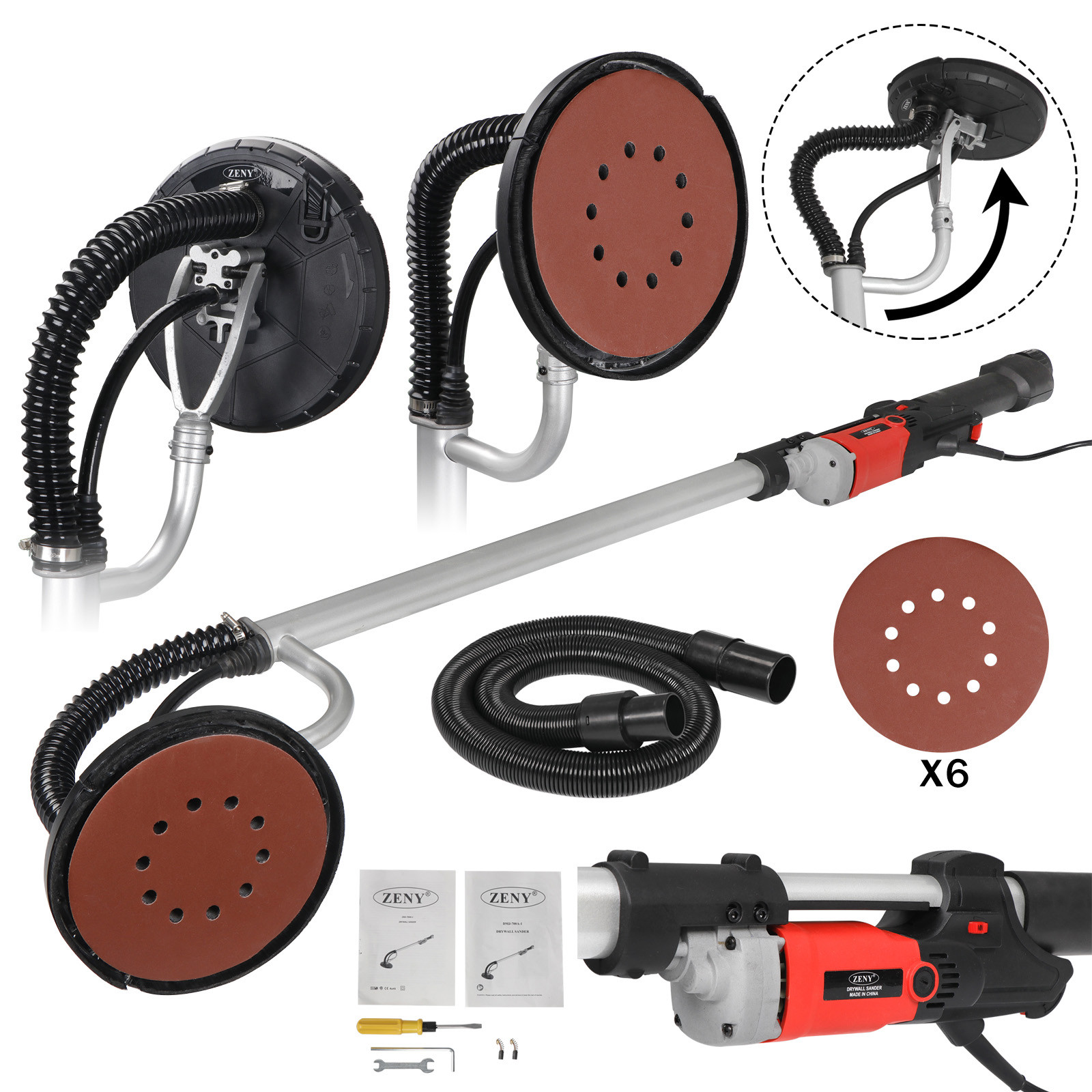 800W Commercial Electric Power Drywall Sander Variable Speed Sanding Pad Set