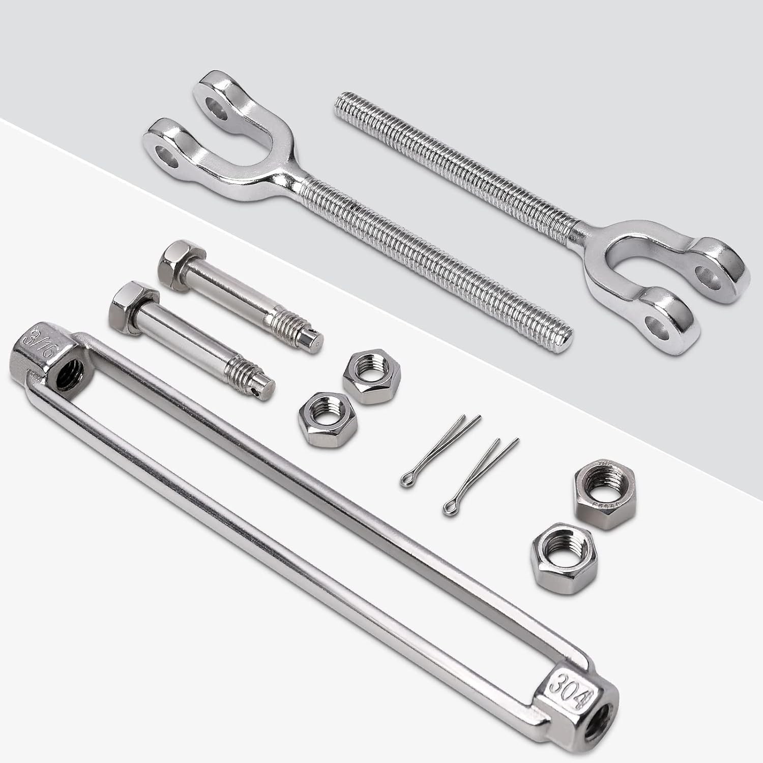 6Pack Turnbuckle 3/16 M5 304 Stainless Steel 660 lb WLL
