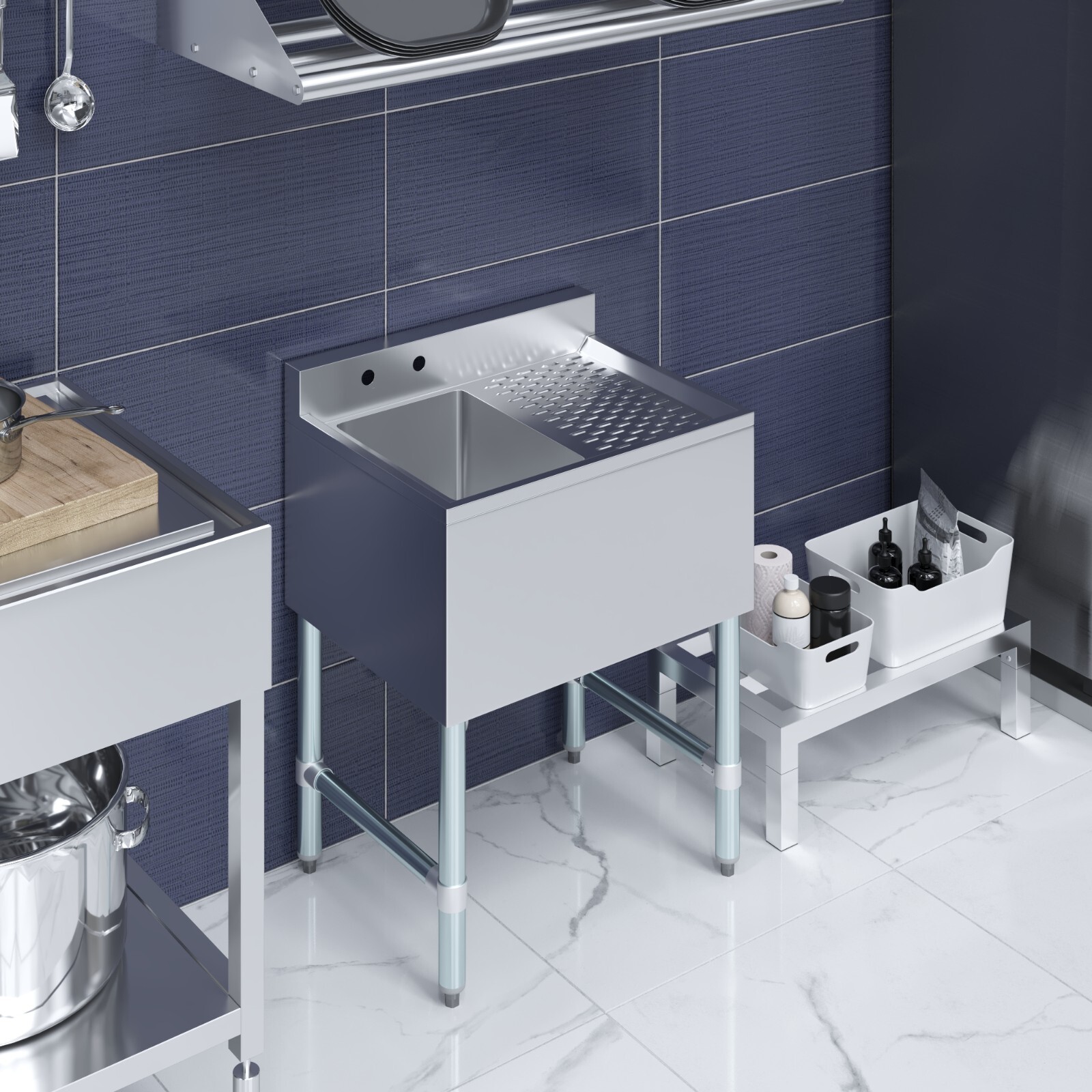 24 in. x 19 in. One Compartment Underbar Sink With Right Drainboard