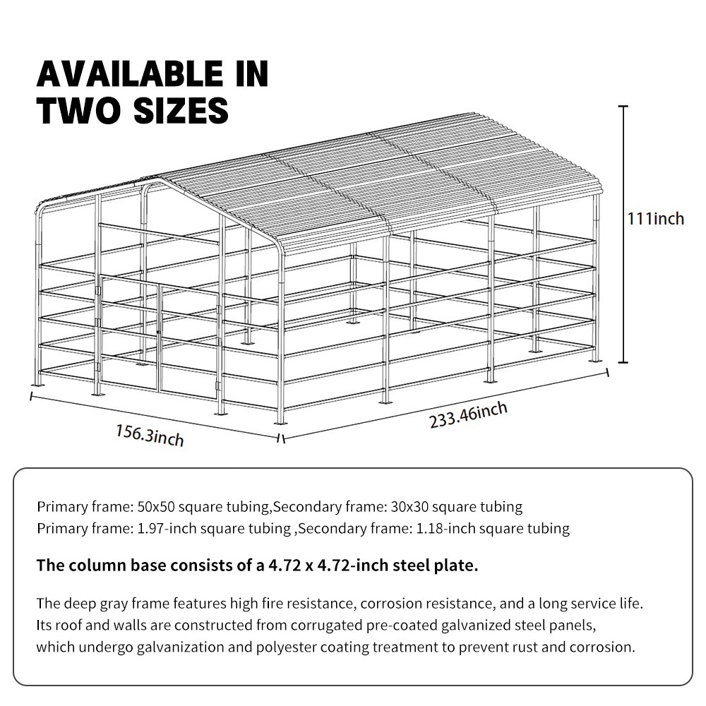 13x20ft Galvanized Livestock Shelter Metal Cattle Shed Steel Barn Horse Goat New