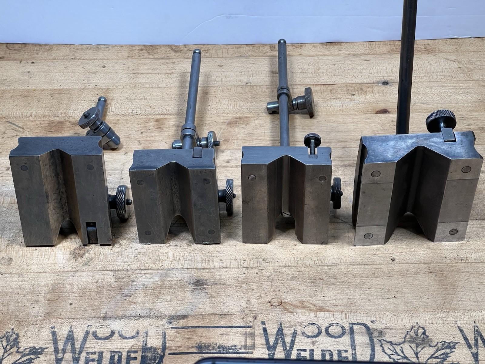 Lot of 4 Surface Gage Indicator Stands + Extra Rods – Starrett Goodell-Pratt Etc