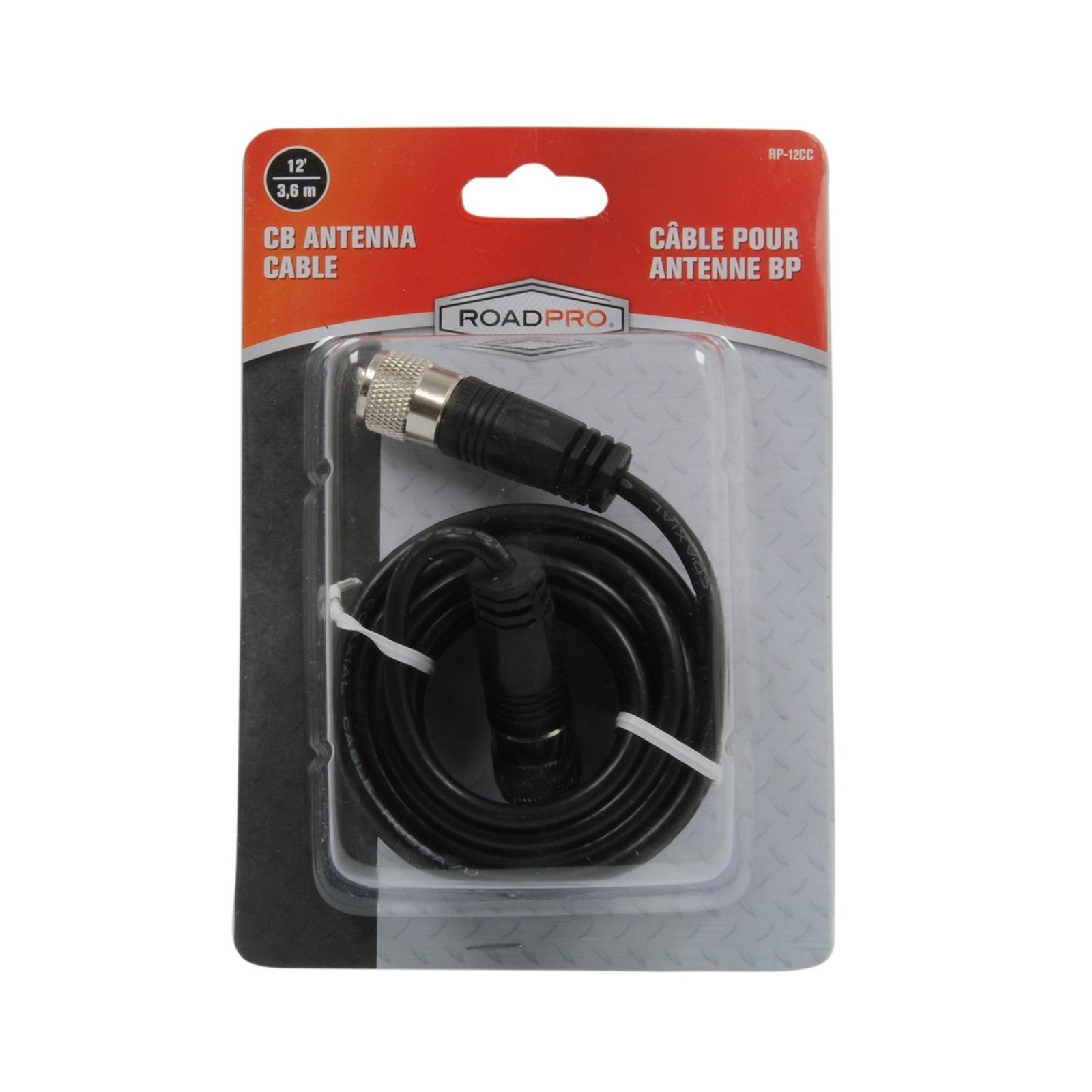 RoadPro RP-12CC 12′ CB Antenna Coax Cable with PL-259 Connector,Black