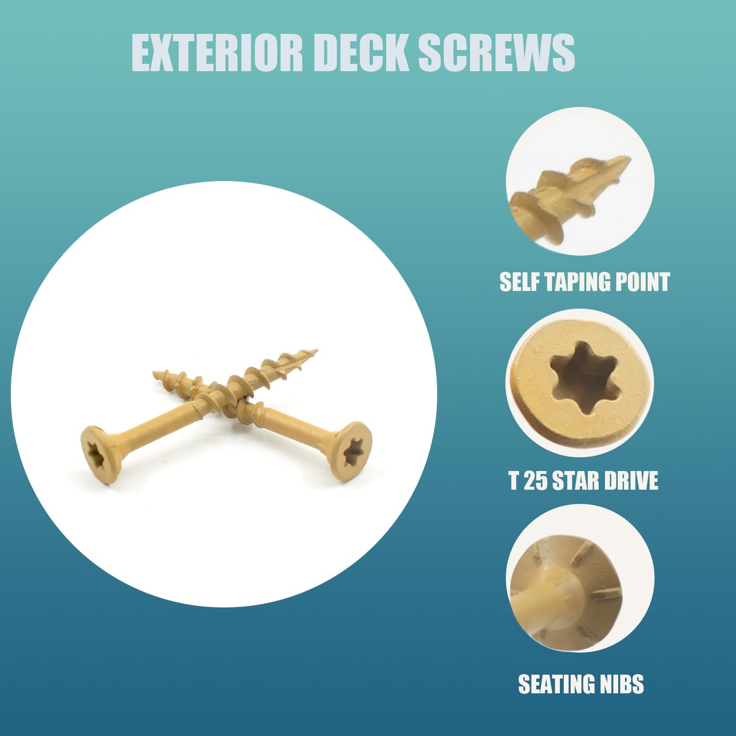 500 Pcs Exterior Deck Screws #10×3 inch, 7.2lb Wood Screws with Yellow Ceramic