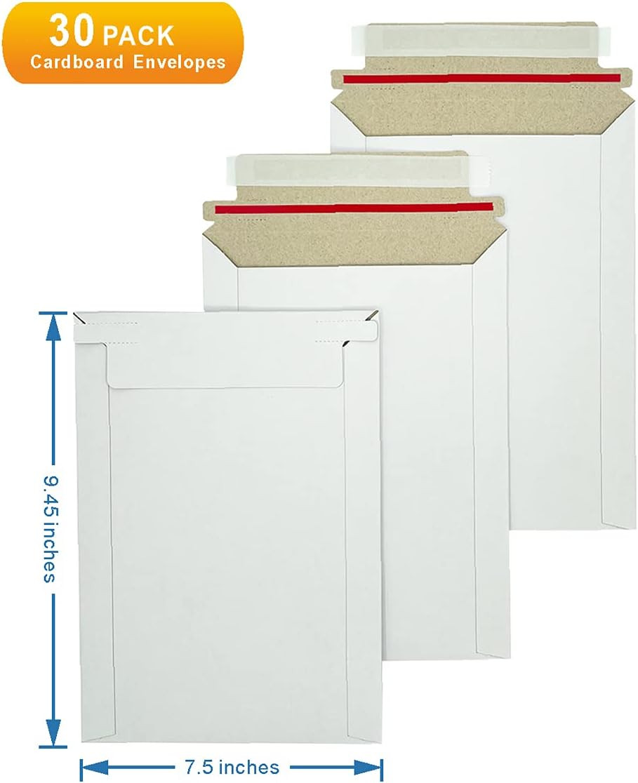 30 Pack White Rigid Mailers 7.5×9.45 for Gifts, Cards, Photos & Documents