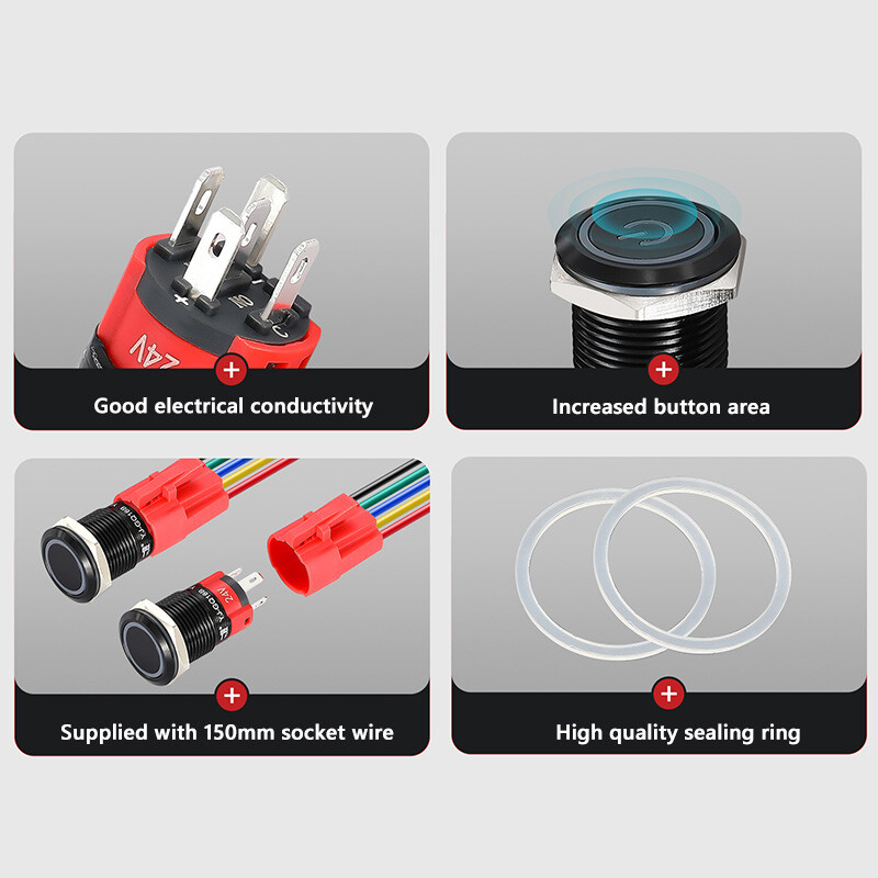 19mm Metal Push Button Switch Latching Momentary 3V-220V On/Off LED 6 Colours