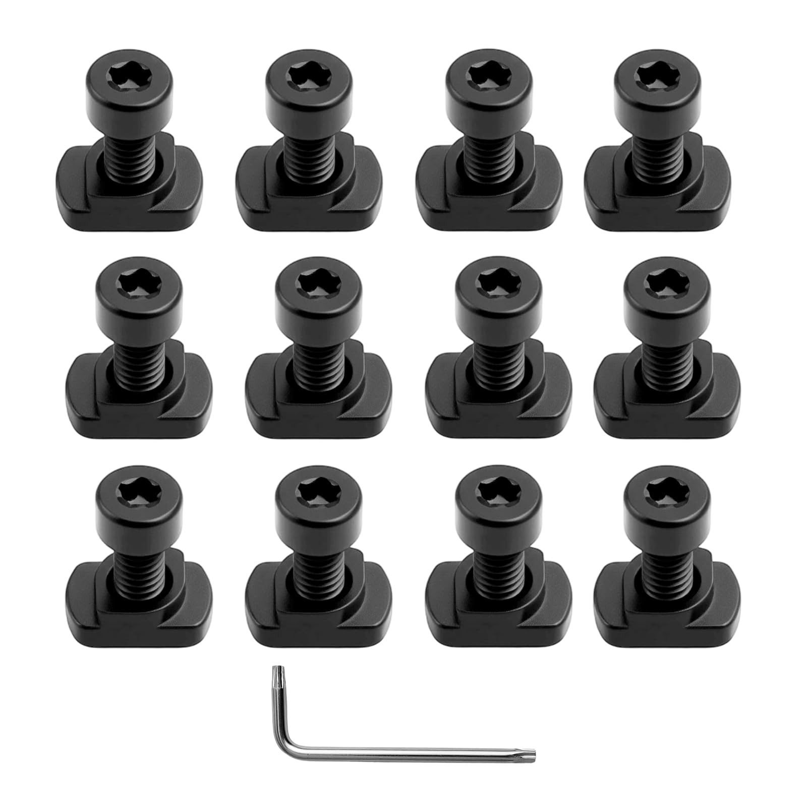 T Bolt M4/ M Lok Nuts, 12PCS M4 T Nutings and Screws, 12.5X4Mm, Black