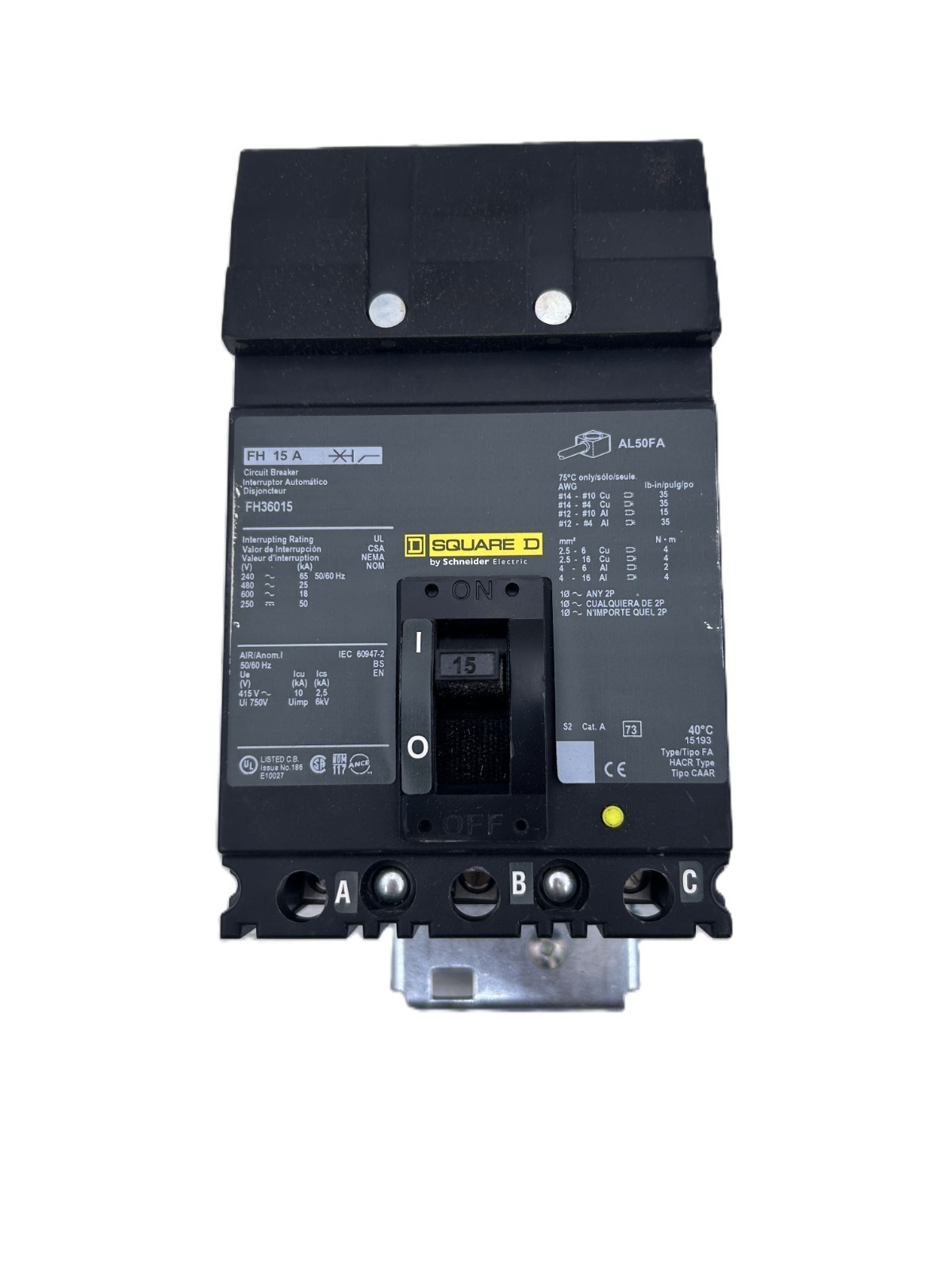 New In Box Square D FH36015 I-Line Circuit Breaker 15A 3-Pole 600VAC