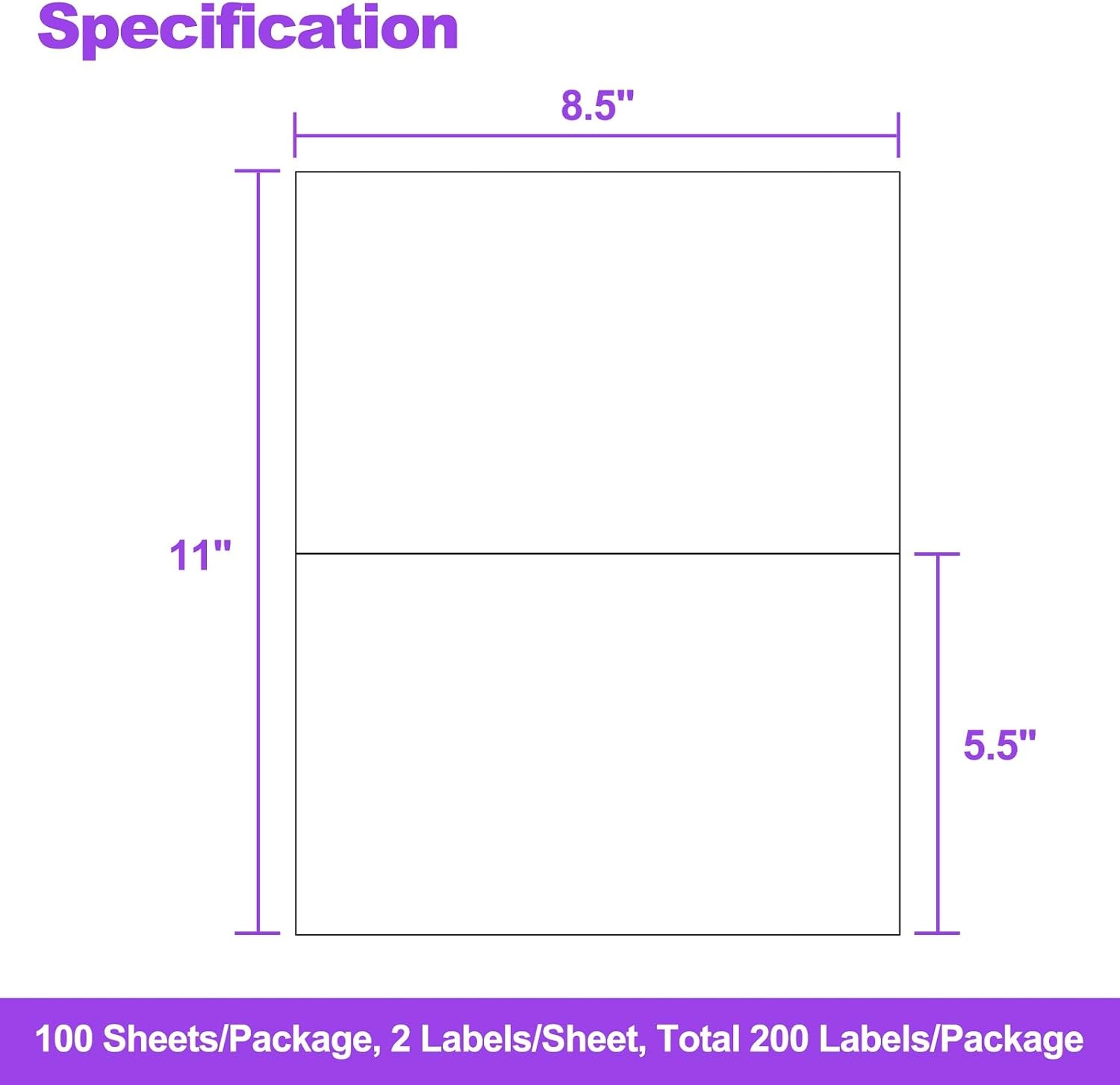100 Sheet Half Page Shipping Labels 8.5 x 11 Sheets White Permanent Adhesive