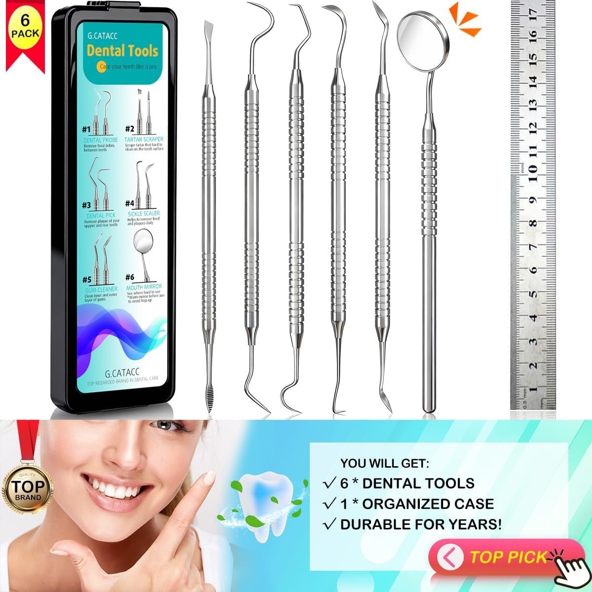CATACC PRO Dental Tools, Dental Pick for Teeth Cleaning, Stainless Steel Hygiene