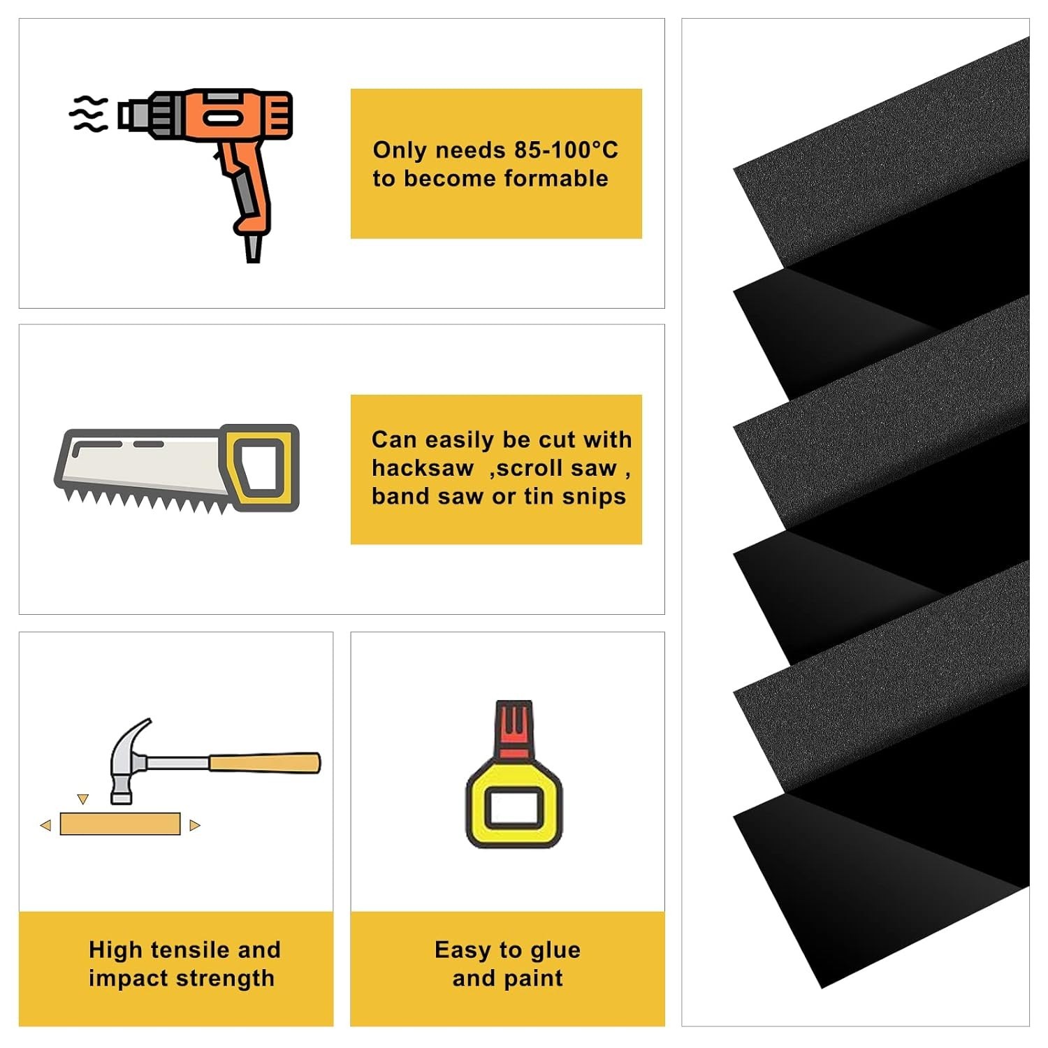 1 Pack Black ABS Plastic Sheet 12″ x 16″ 1/8″ Thick 3mm, High Tensile and Imp…