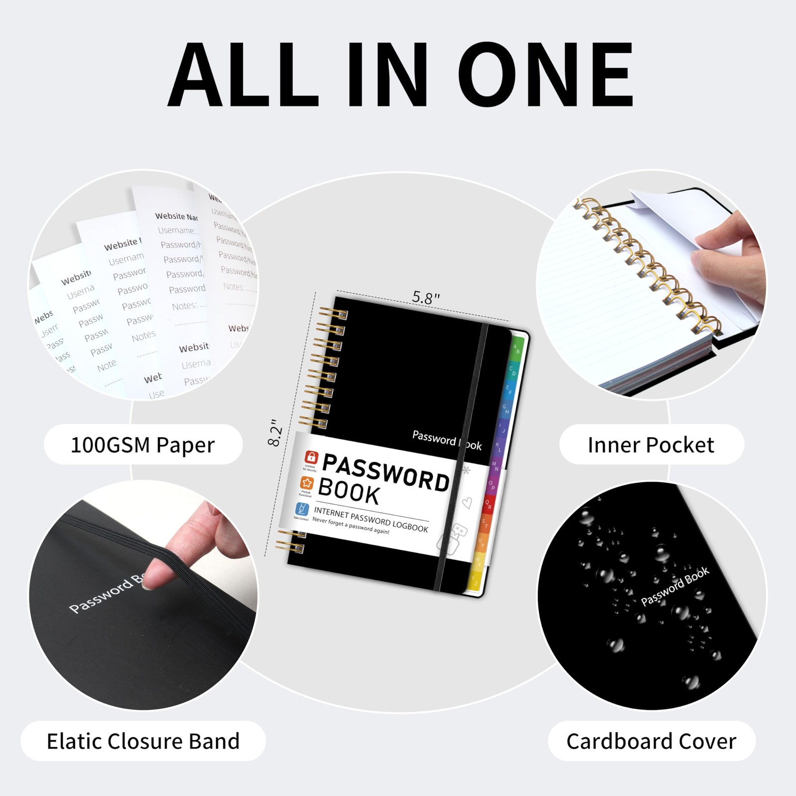 Password Book with Alphabetical Tabs, Password Keeper Book for Seniors, 5.8″ …