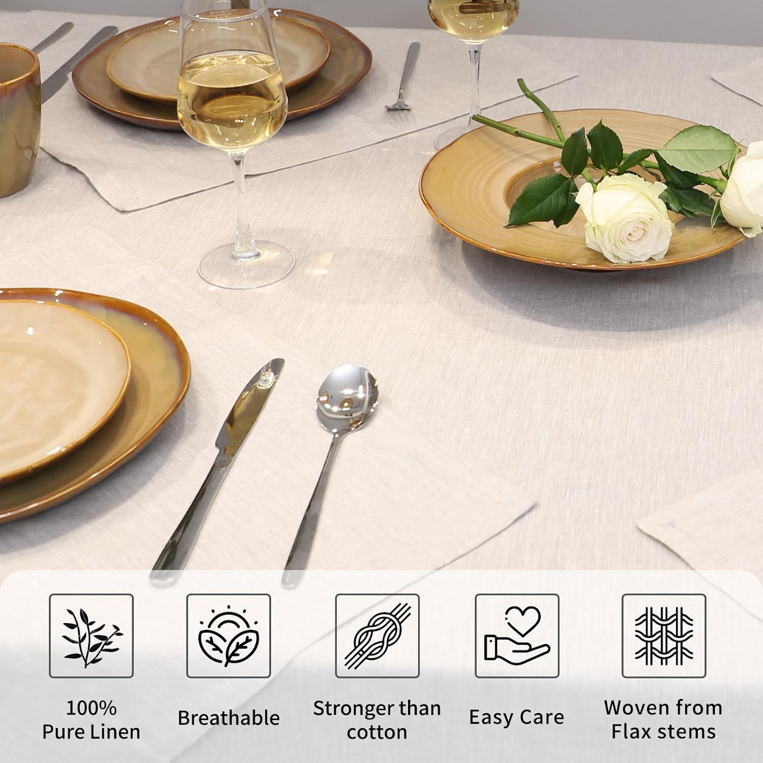 Linen Tablecloth 100% Pure Linen Table Cloth for Rectangle Tables Machine