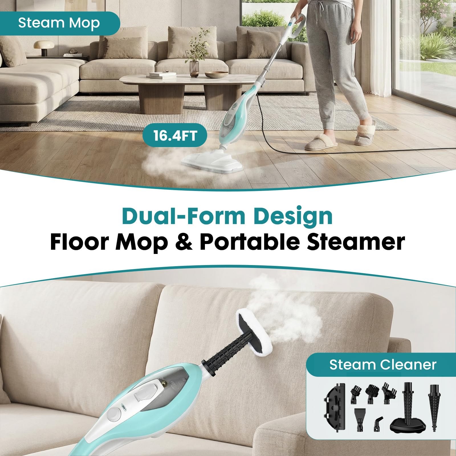 DUMOS 10 in 1 Multifunctional Steam Mop 1550W Detachable Handheld Steam Cleaner