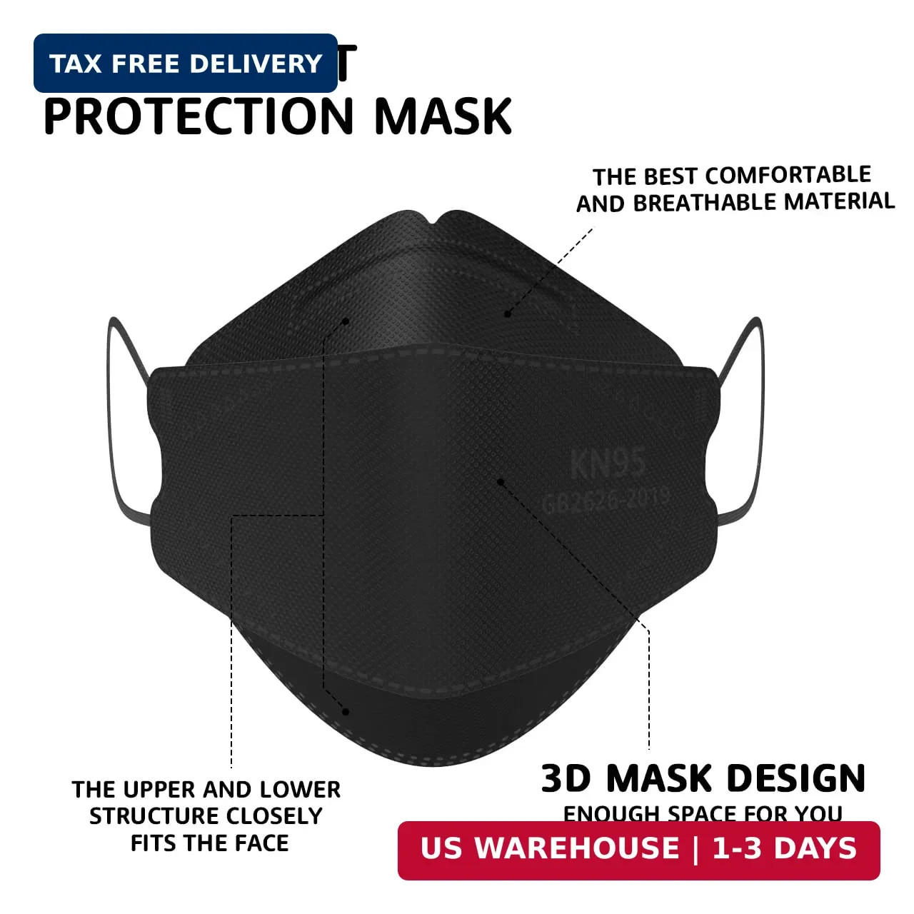 LEVENIS KN95 Face Masks 50 Pack, Breathable Comfortable and Disposable KN95 Mask