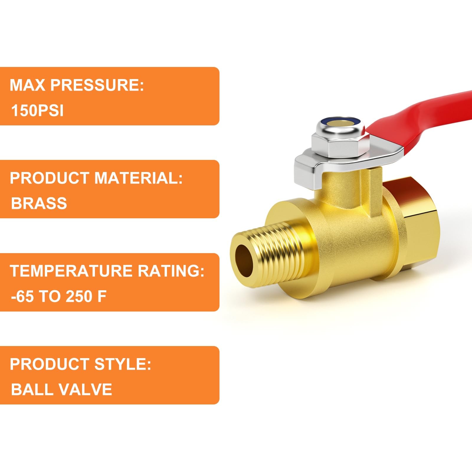 5PCS 1/8 Inch Brass Mini Ball Valve, Shut Off Valve, 1/8 Inch Male x Female NPT