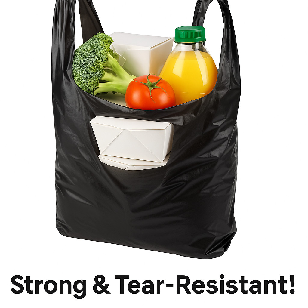 Black 1/6 T-Shirt Grocery Bags 21 x 6.5 x 11.5 Plastic Shopping Bags 0.87 Mil