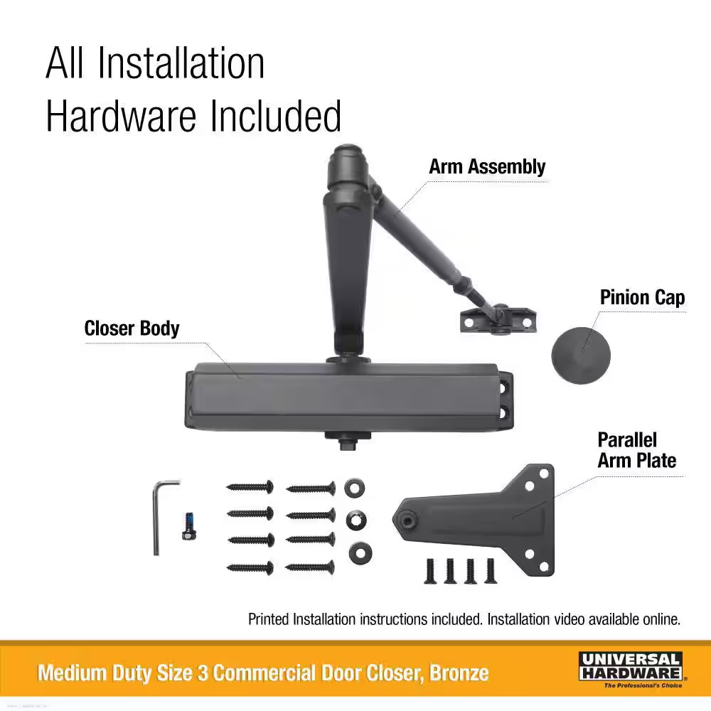 Size 3 Medium Duty Commercial Door Closer – Standard, Parallel, Top Mount – UL 3