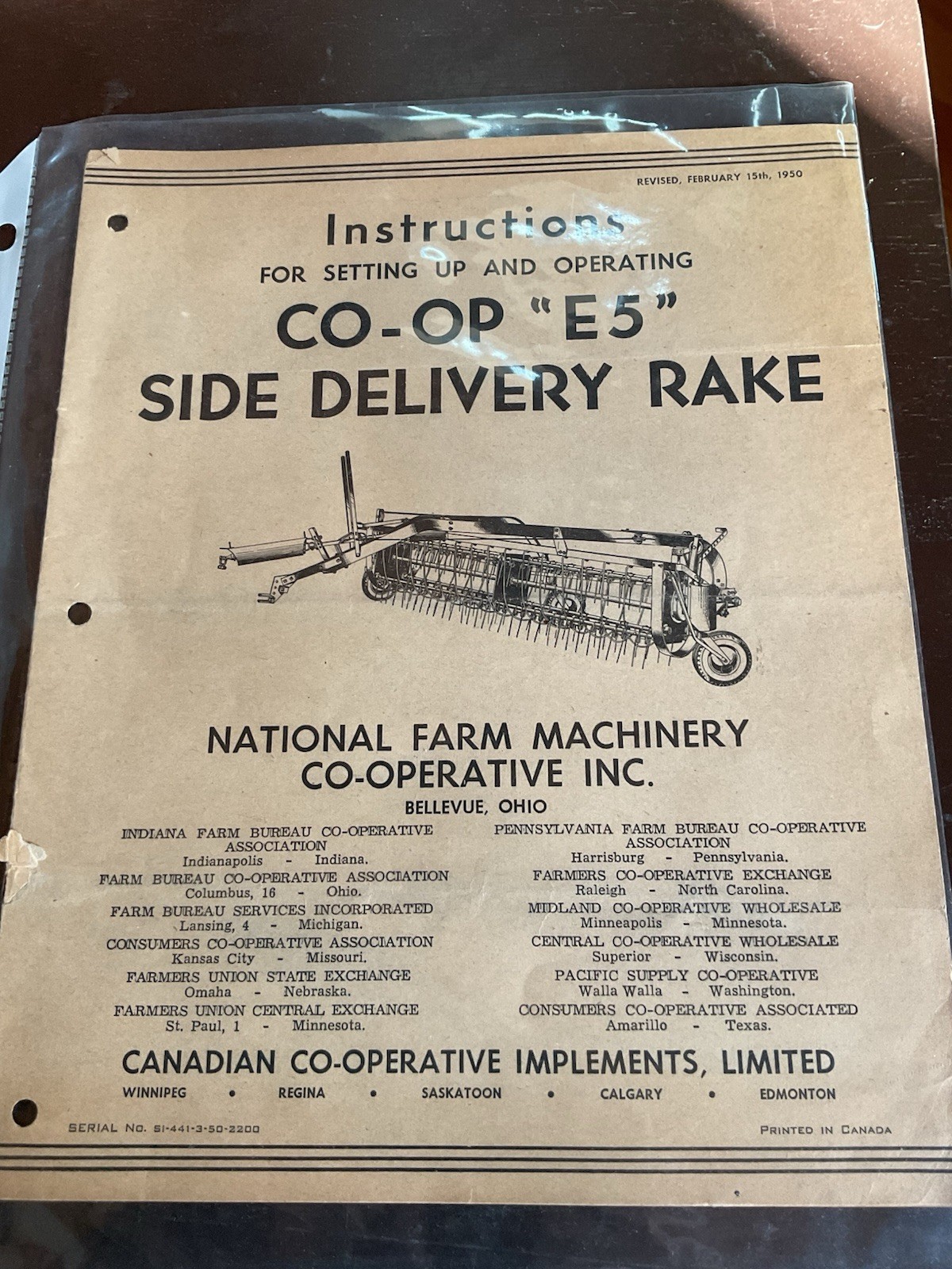 Vintage Co-op E5 side delivery rake set up an operating instructions