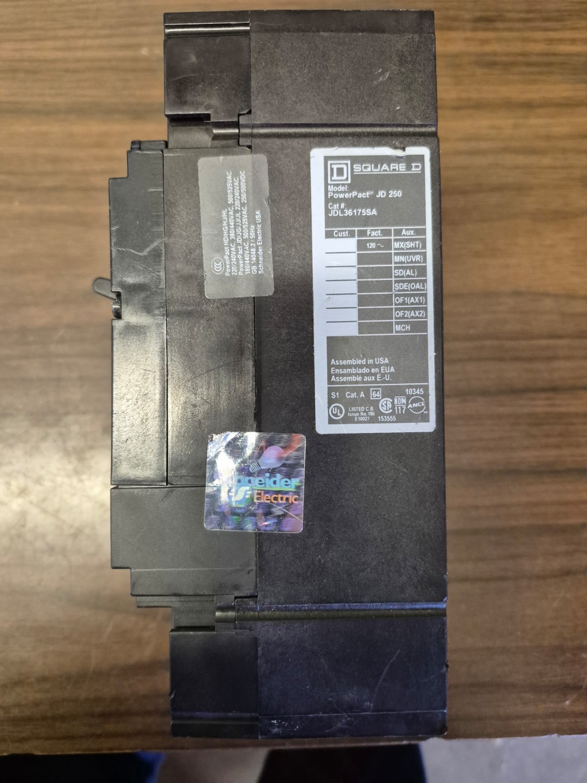 Square D JDA36175SA PowerPact I-Line 175A 600V – JD 250 Circuit Breaker ￼
