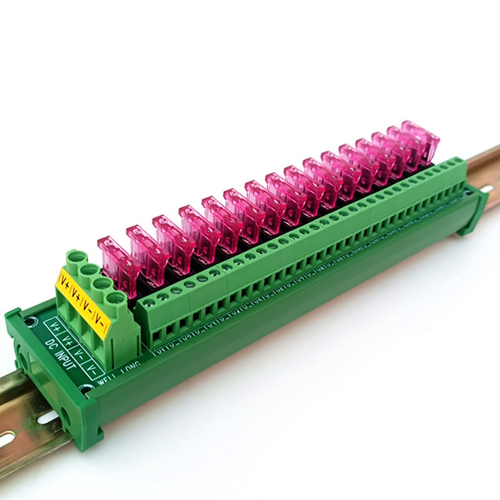 16 Position DIN Rail Mount DC Power Fuse Distribution Strip Module