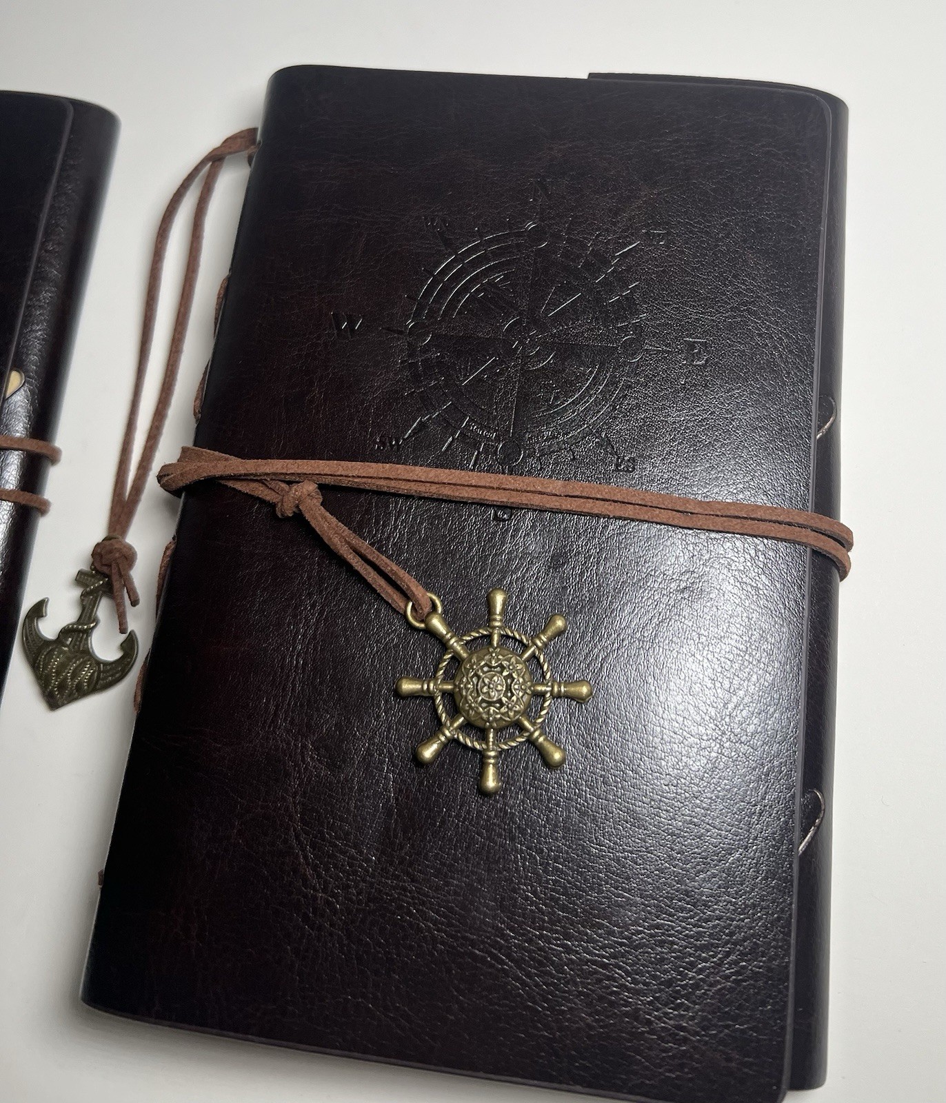 Vintage Leather Journal Notebook Lot Of 2 Nautical Compass Anchor BLANK – READ*