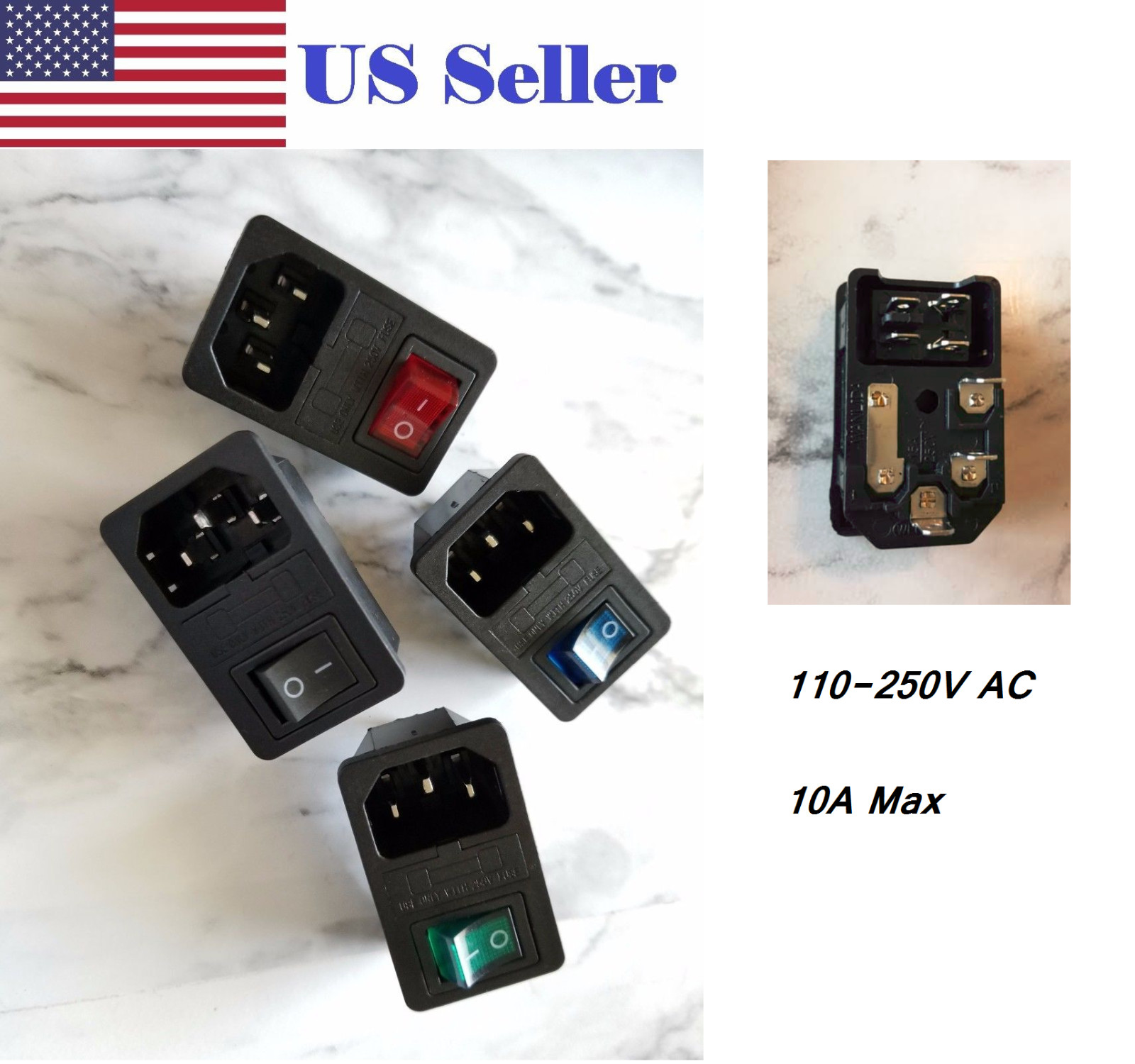 Sodial(R) Inlet Male Power Socket with Fuse Switch 10A 250V 3 Pin IEC320 C14 AD