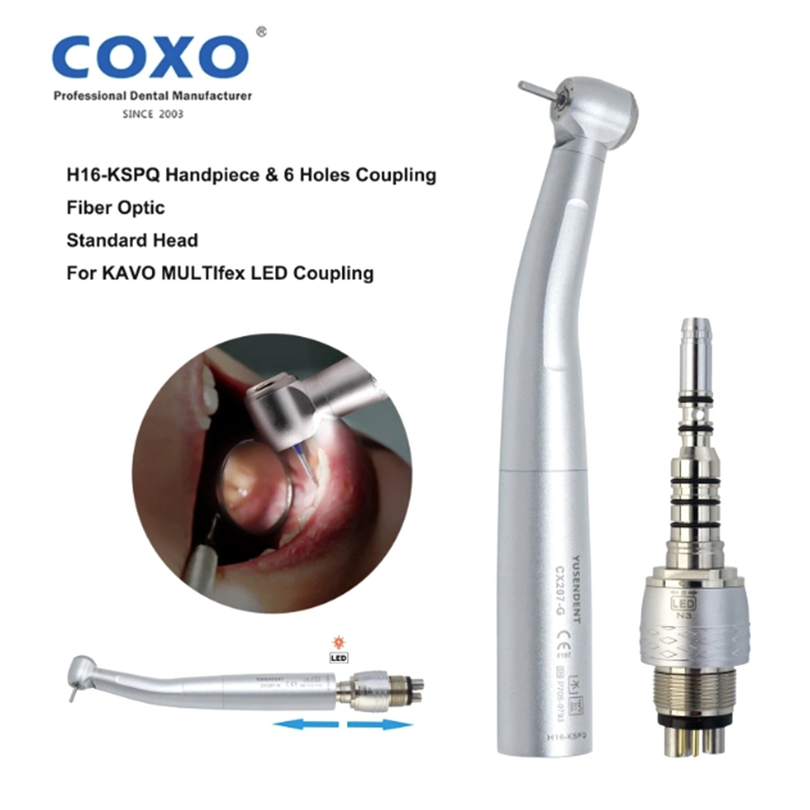 COXO Dental Fiber Optic High Speed Handpiece For KAVO MULTIflex Coupler 6 Holes