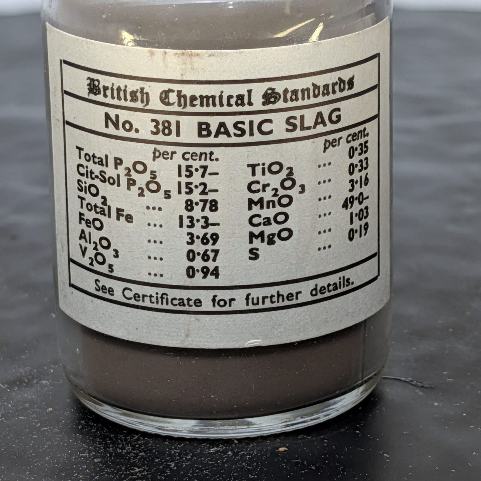 British Chemical Standards 381 Basic Slag+Reference Material Partial Jar â